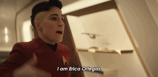 Gif of scene from Star Trek: Strange New Worlds with Erica Ortegas saying, "I am Erica Ortegas. I fly the ship."